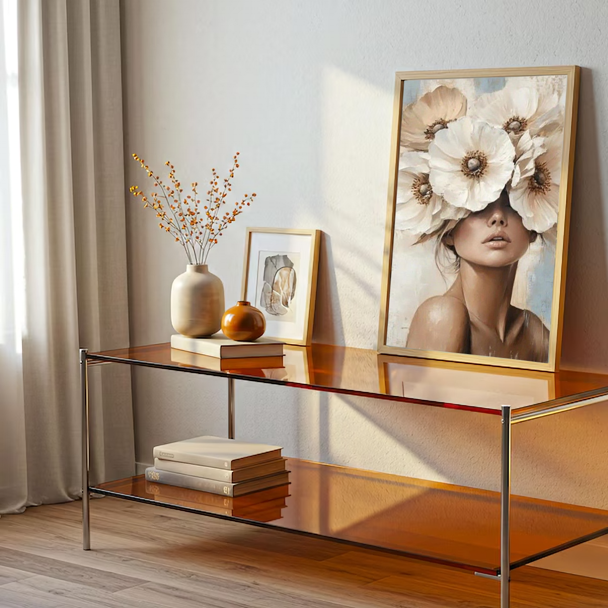 Beautiful Girl With Flowers on Head Wall Canvas Art