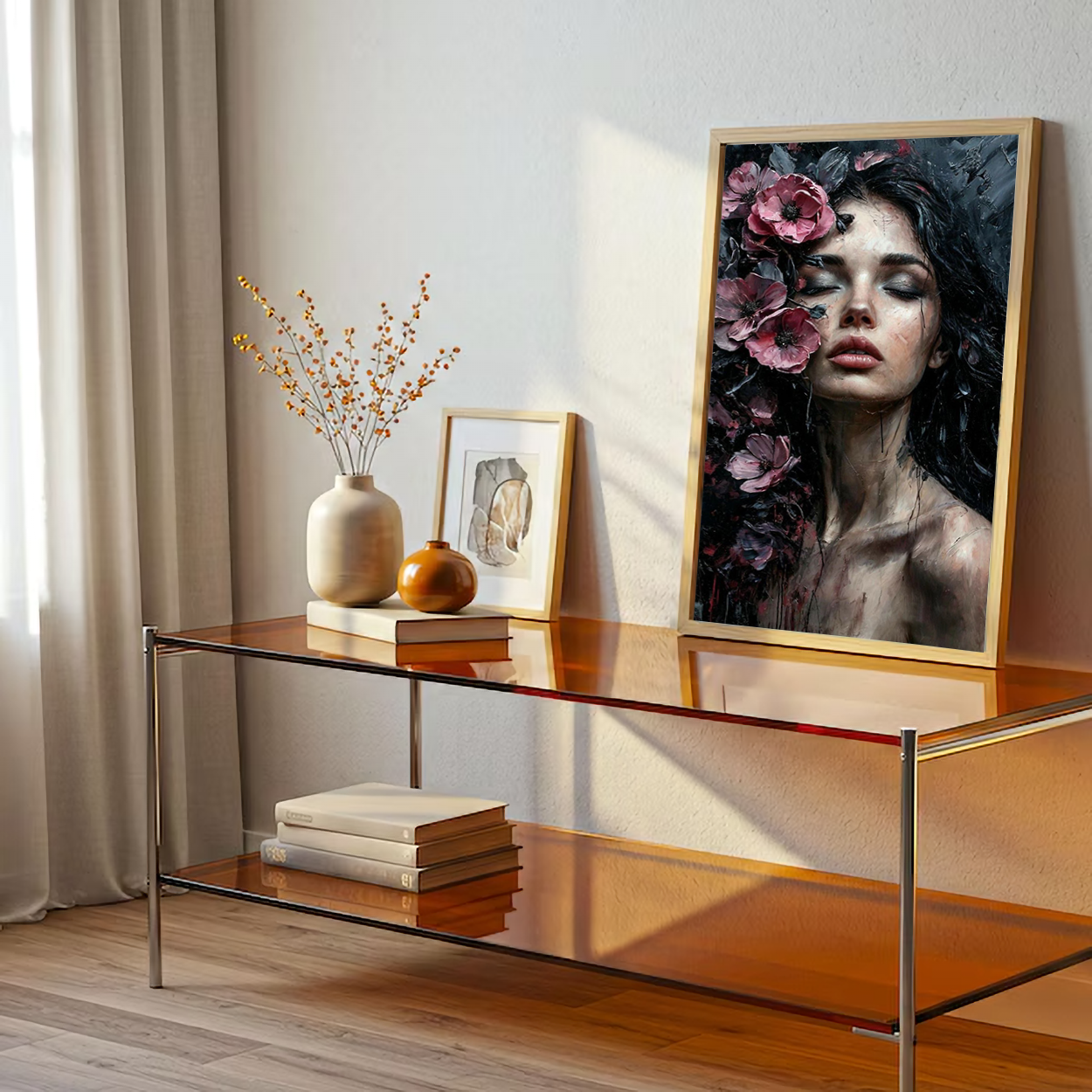 Beautiful Girl With Flowers Wall Canvas Art