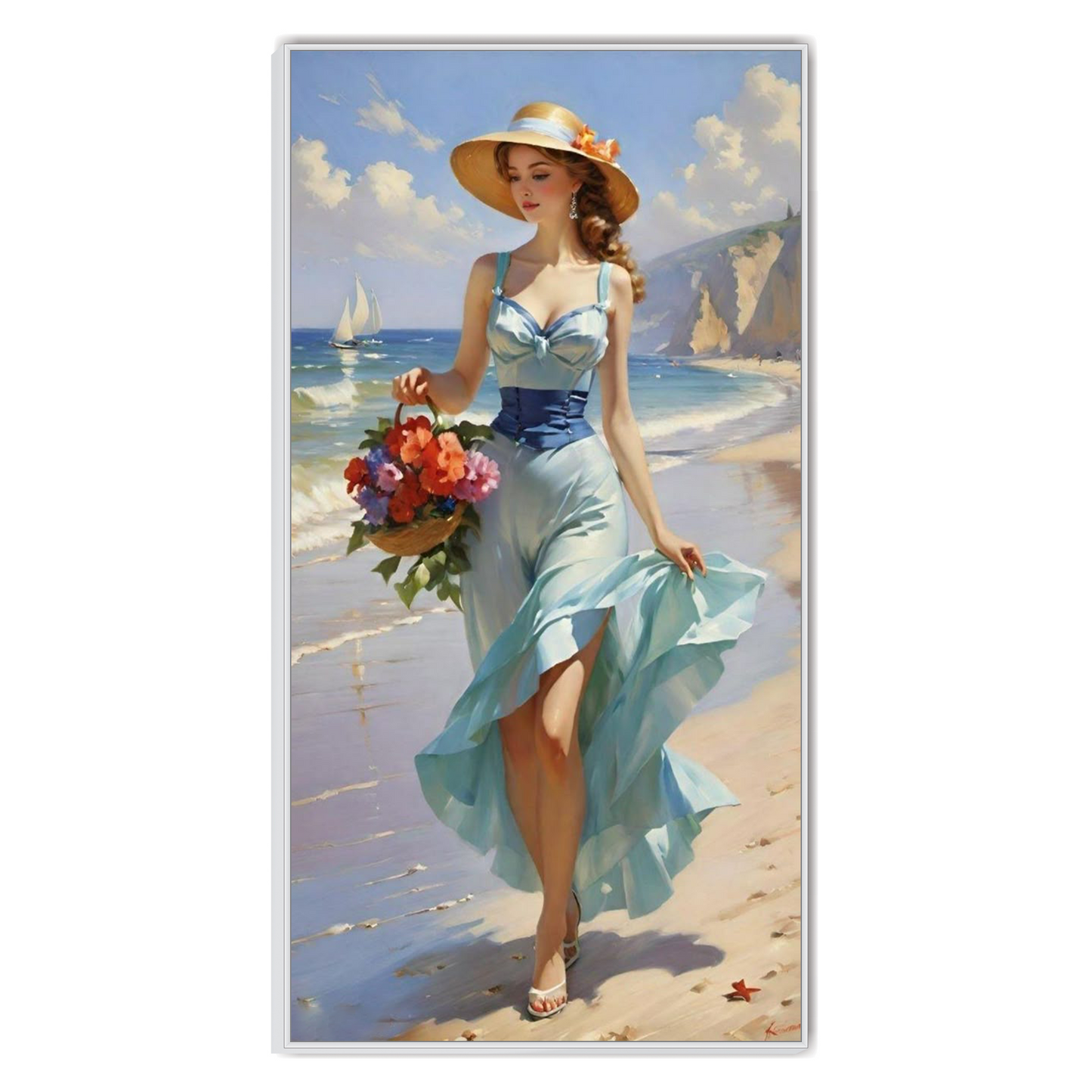 Woman On Beach | Canvas Art Wall Painting