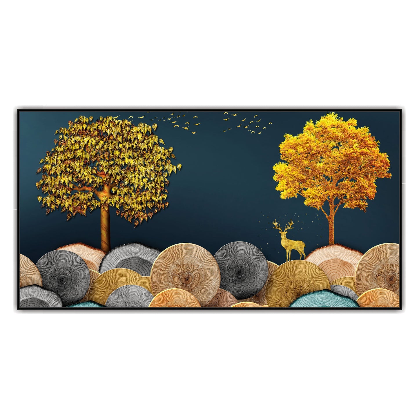Midnight Moon Golden deer Canvas art Print Wall Painting