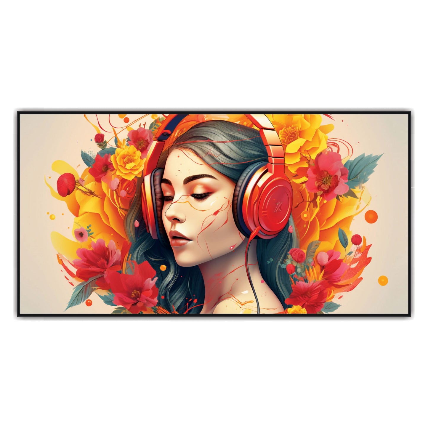 Girl Listening Music Landscape Vector Canvas Art