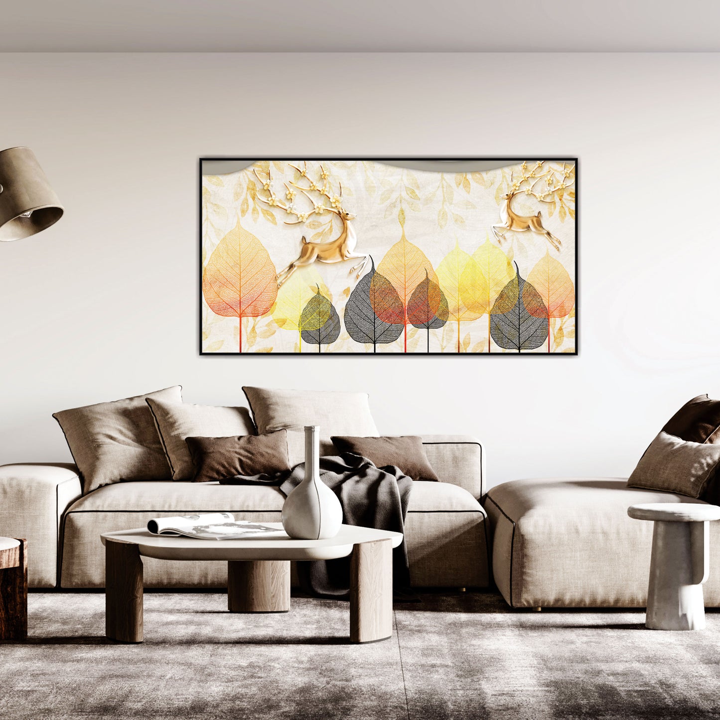 3D Golden deer feather Canvas art Print Wall Painting