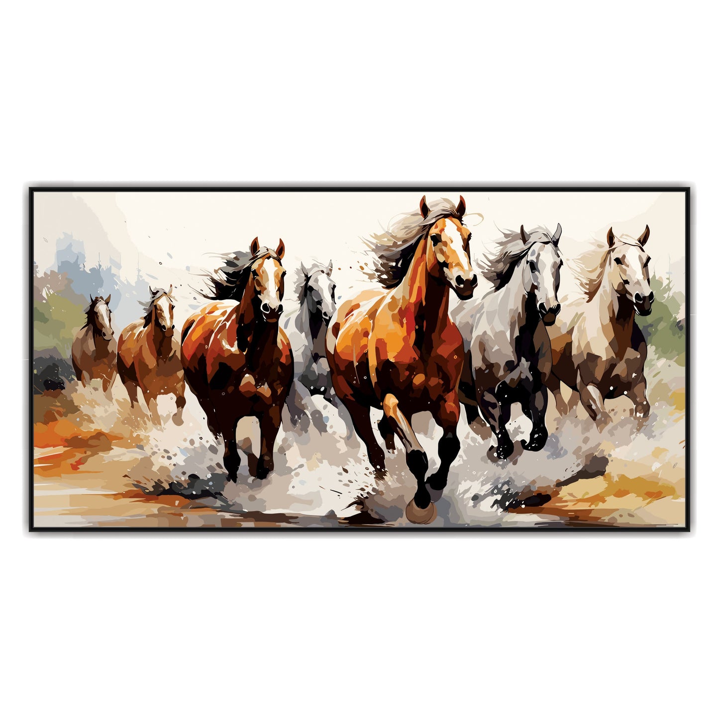 Abstract Seven horse running art Canvas Print Wall Painting