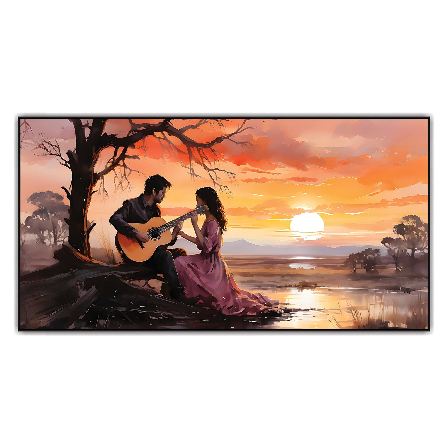 Romantic Sunset Serenade by the Lake Canvas Art