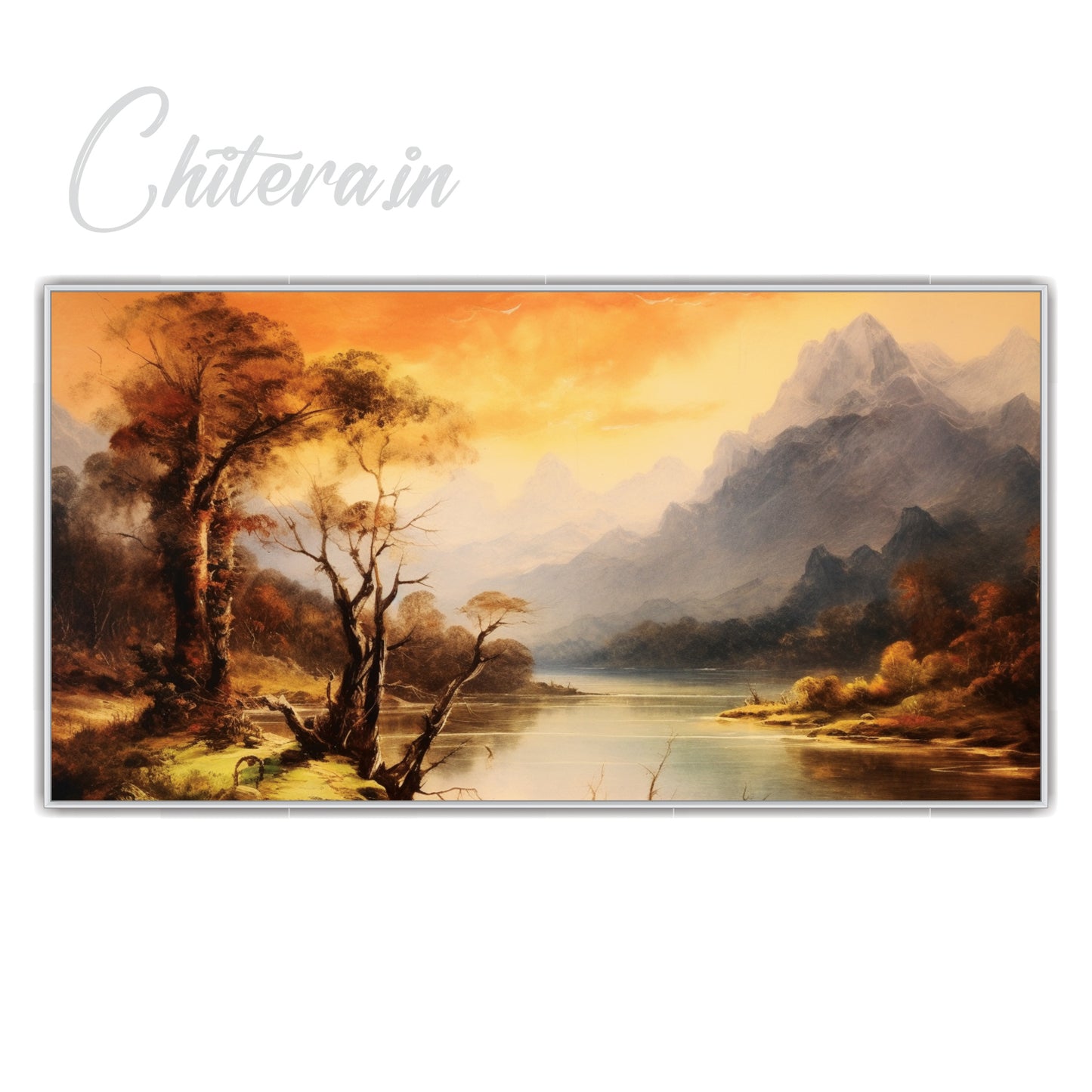 Mountain lake with lone tree foreground Canvas art Print Wall Painting