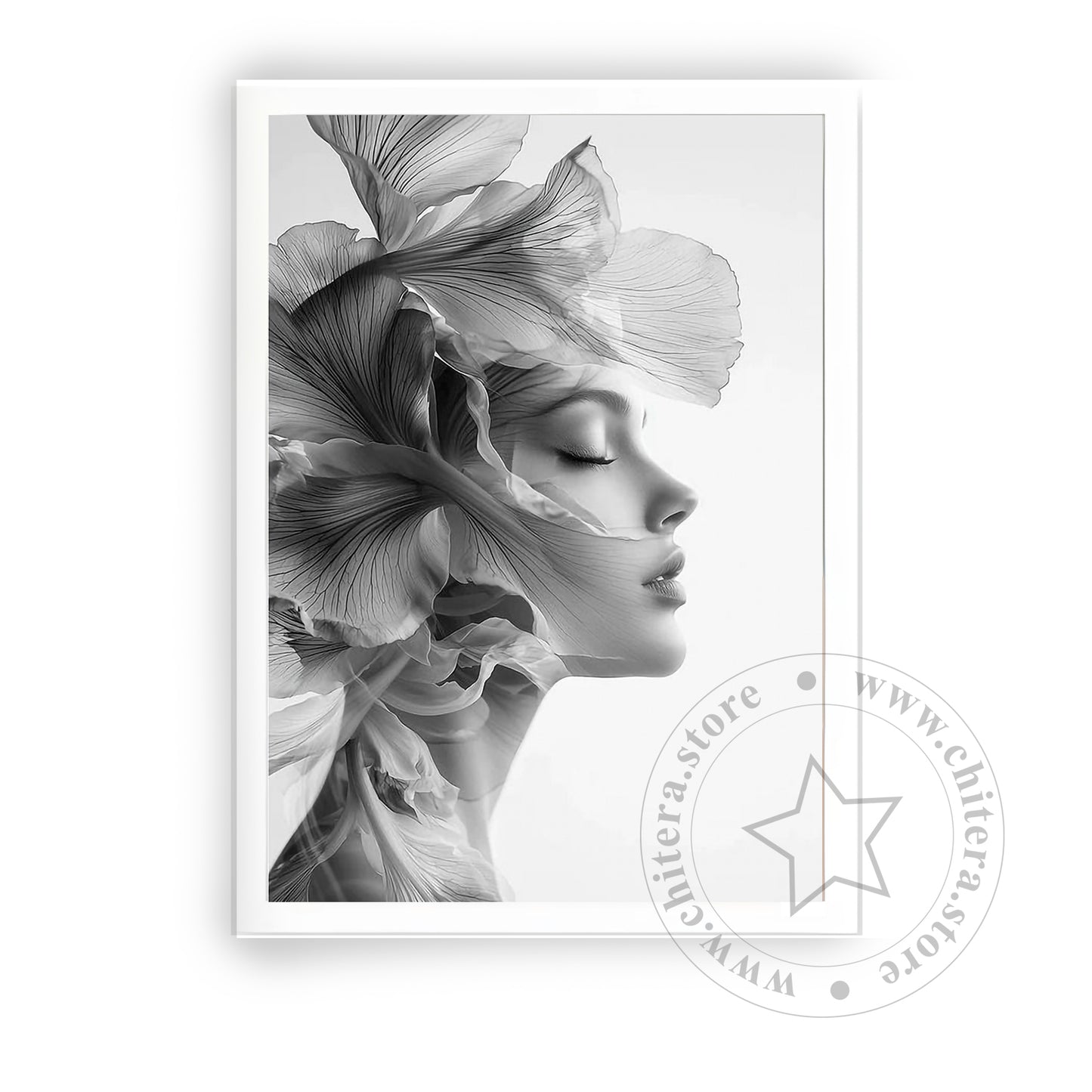 Black and White Floral Woman Wall Art