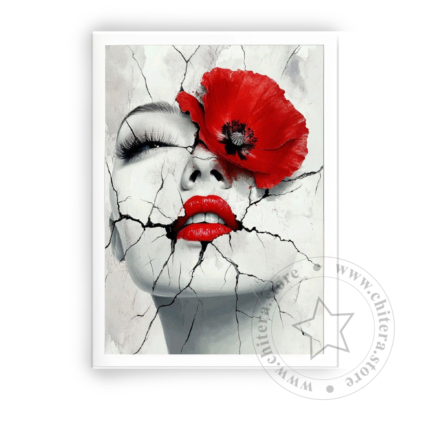 Surreal Red Lips and Flower Canvas Art