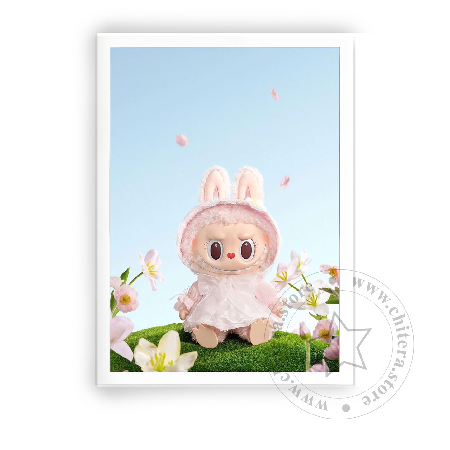 Cute Labubu Doll in Pink Dress Wall Canvas Art