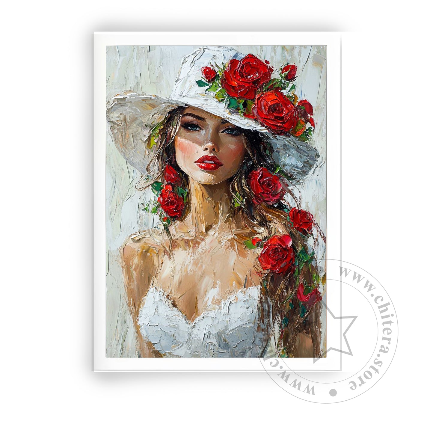 Red Roses & White Hat – Fashion-Inspired Canvas Wall Art