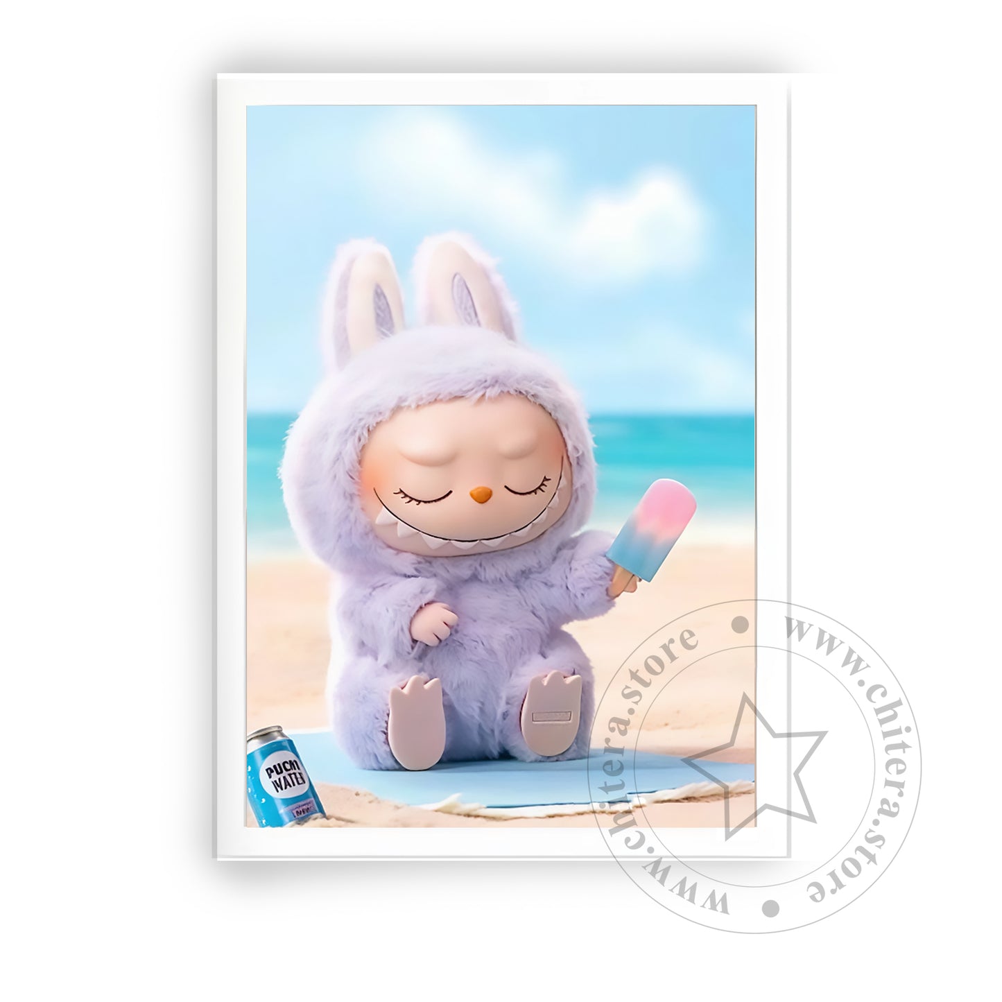 Pastel Labubu Bunny Vibes – Relaxing Beach Wall Canvas