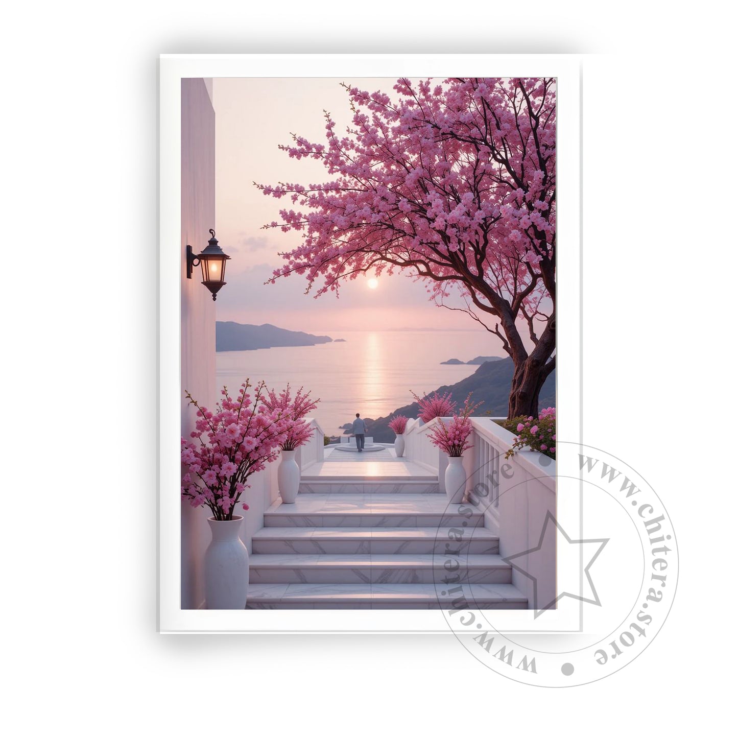 Romantic Seaside View – Pink Blossom Canvas Art