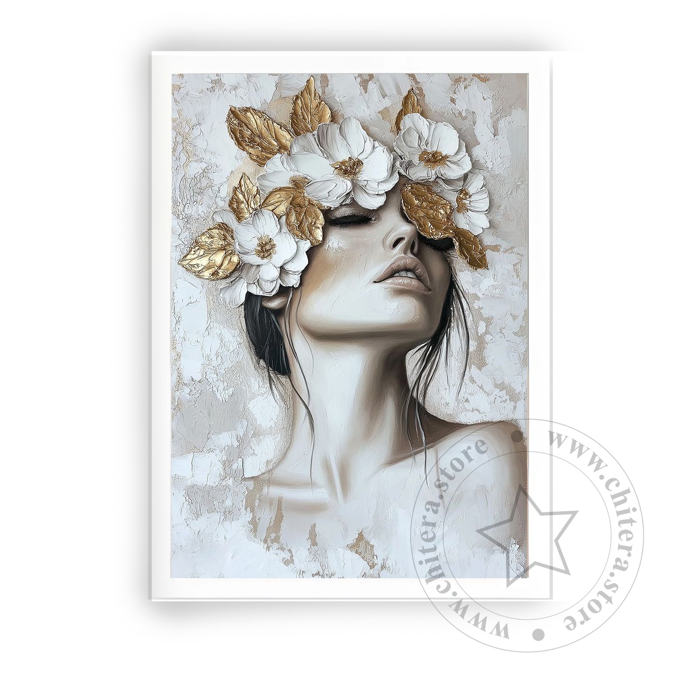 Golden Floral Crown Woman Wall Canvas Art