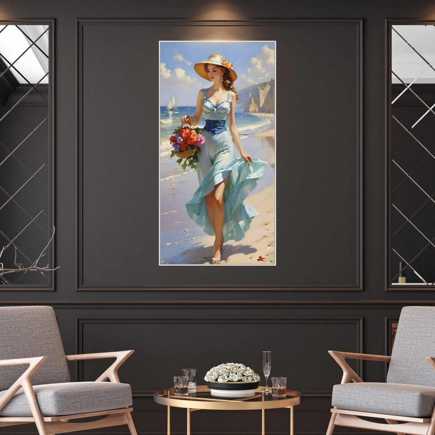 Woman On Beach | Canvas Art Wall Painting