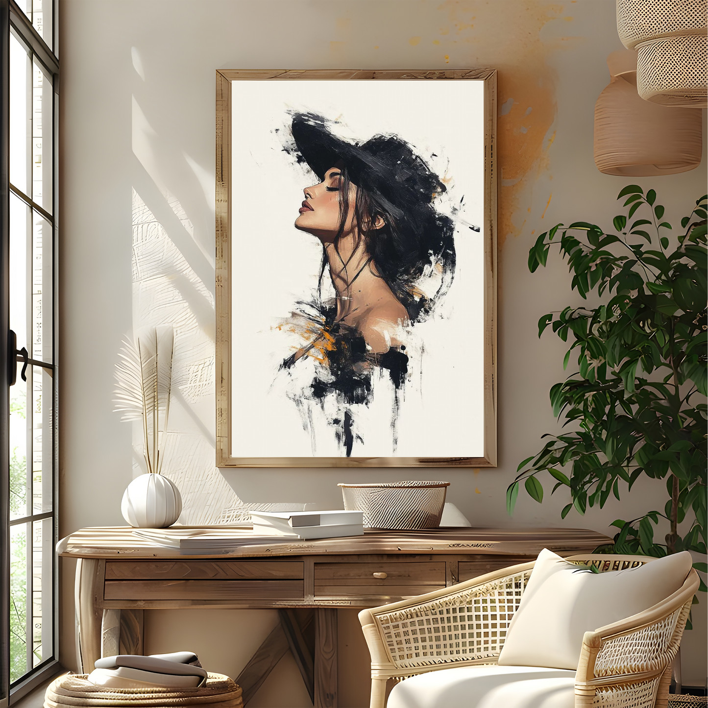 Chic Lady in Hat – Modern Abstract Canvas Print