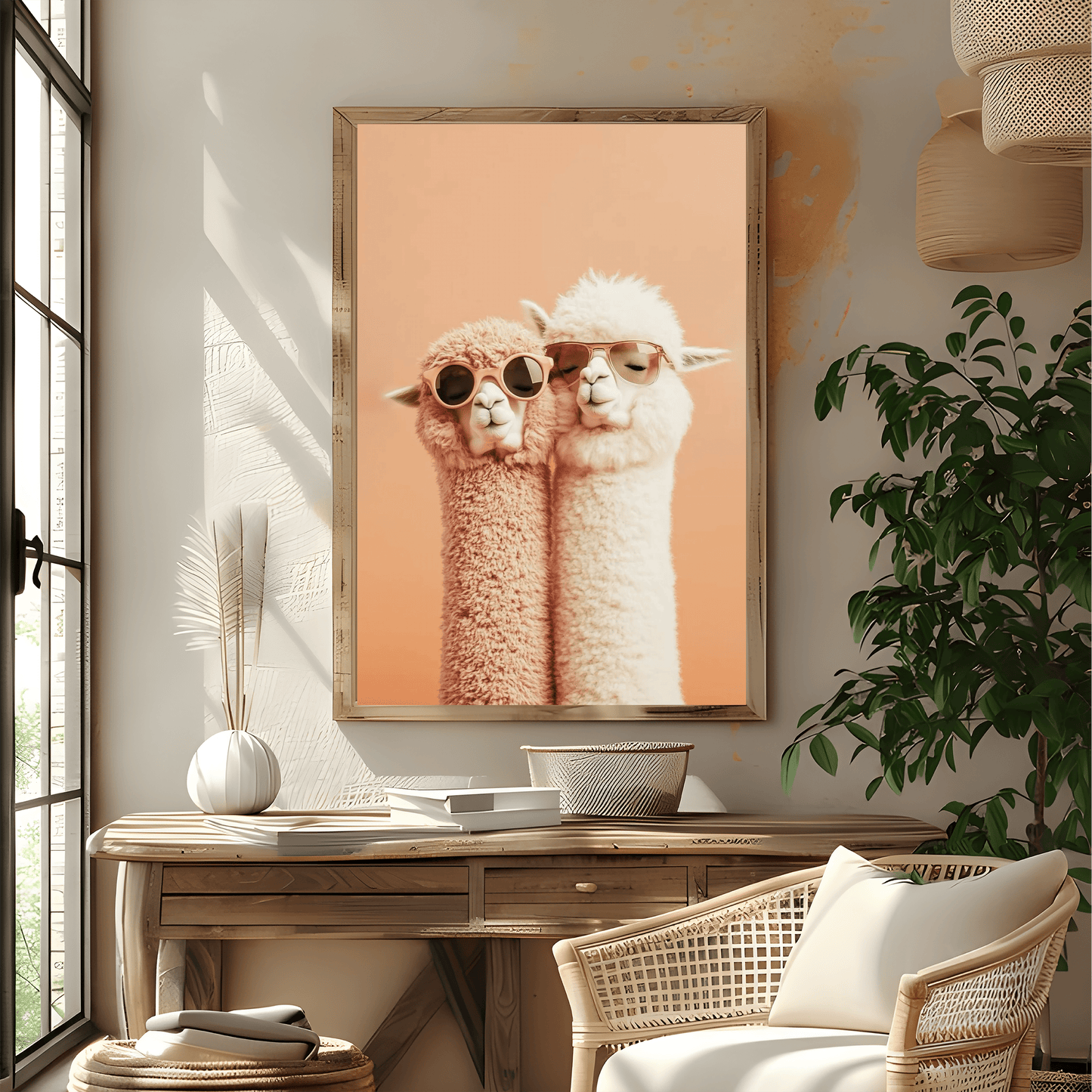 Cool Llama Couple in Sunglasses Wall Canvas Art