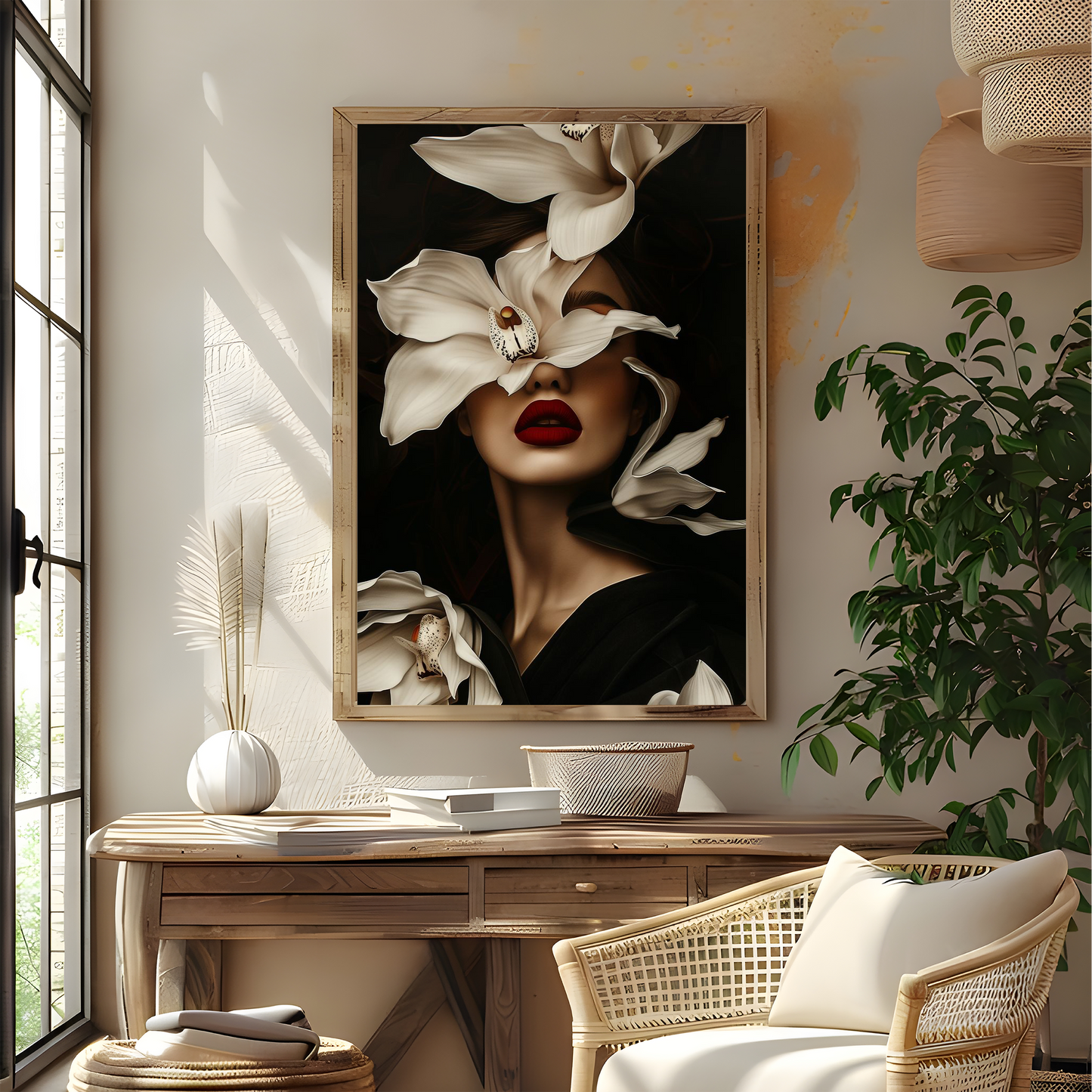 Elegant Woman with Flowers Wall Art