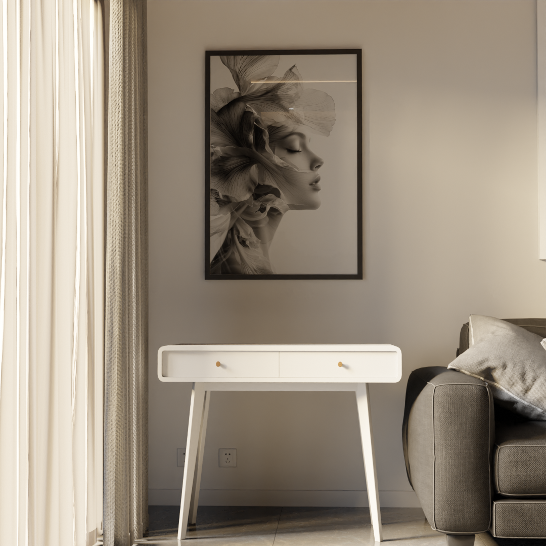 Black and White Floral Woman Wall Art