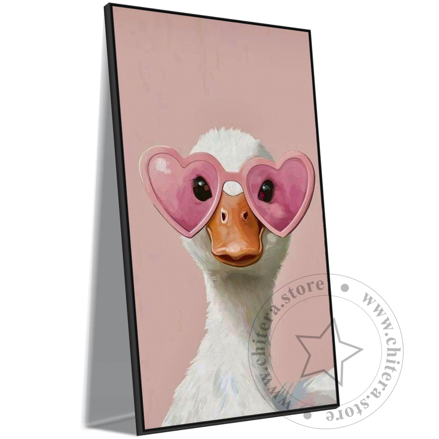 Cute Duck With Pink Spects Wall Canvas Art