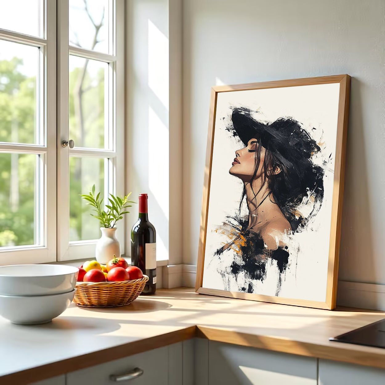 Chic Lady in Hat – Modern Abstract Canvas Print