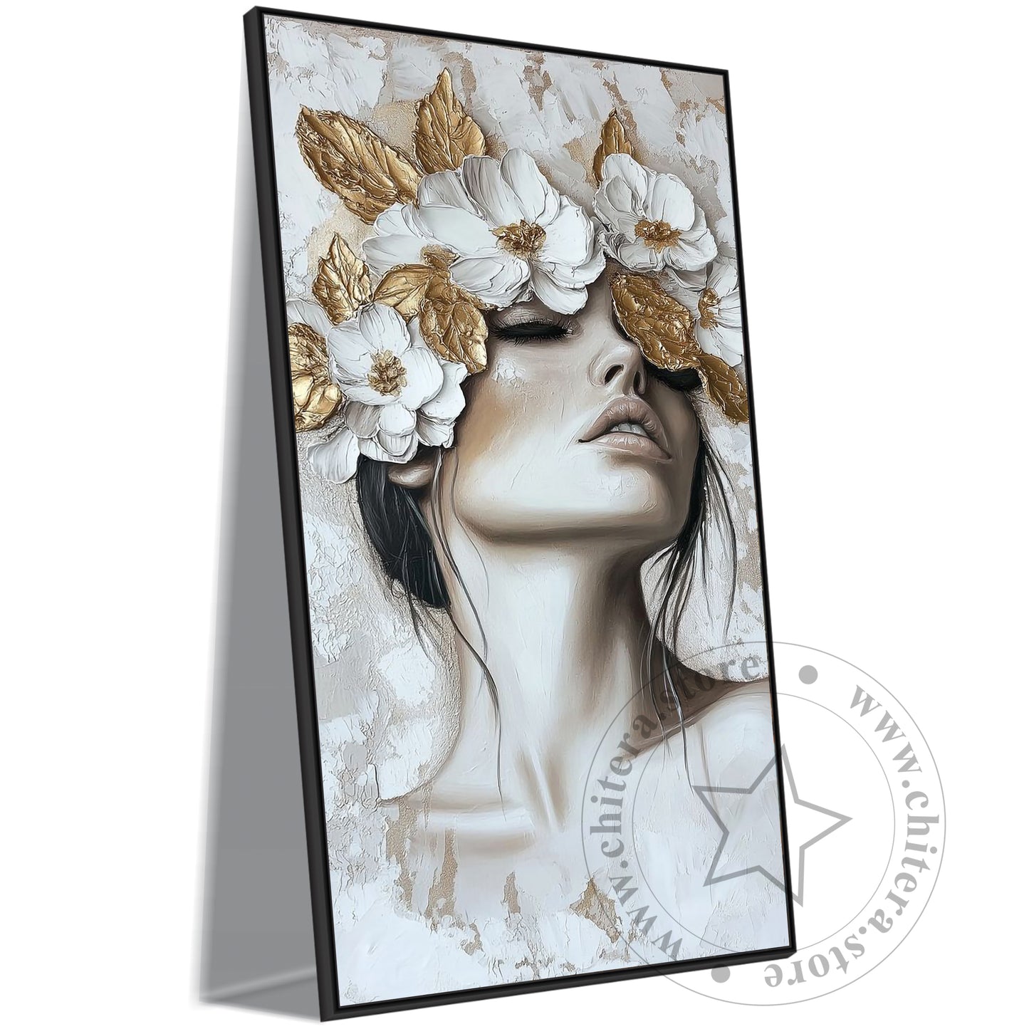Golden Floral Crown Woman Wall Canvas Art