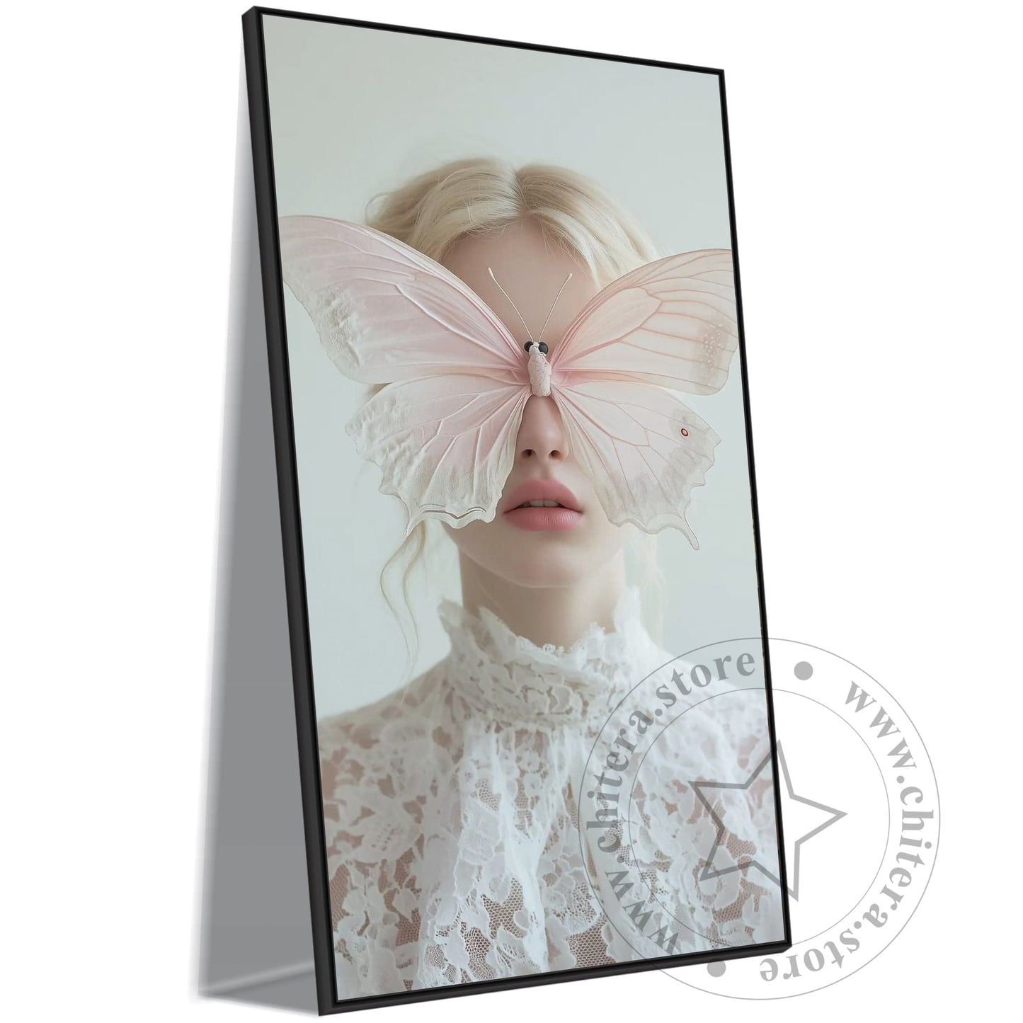 Surreal Woman with Butterfly Mask Wall Canvas Art
