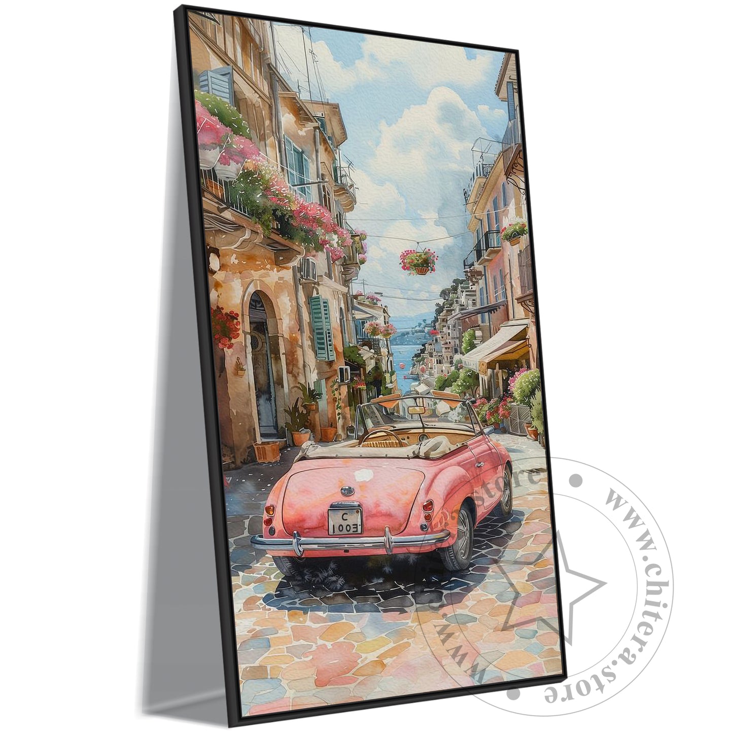 Pink Vintage Car in Italian Street Wall Canvas Art