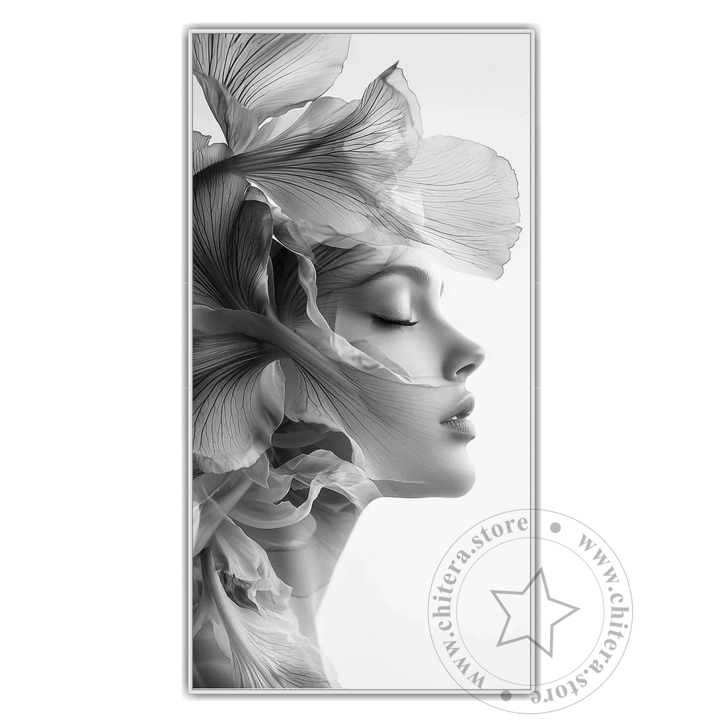 Black and White Floral Woman Wall Art