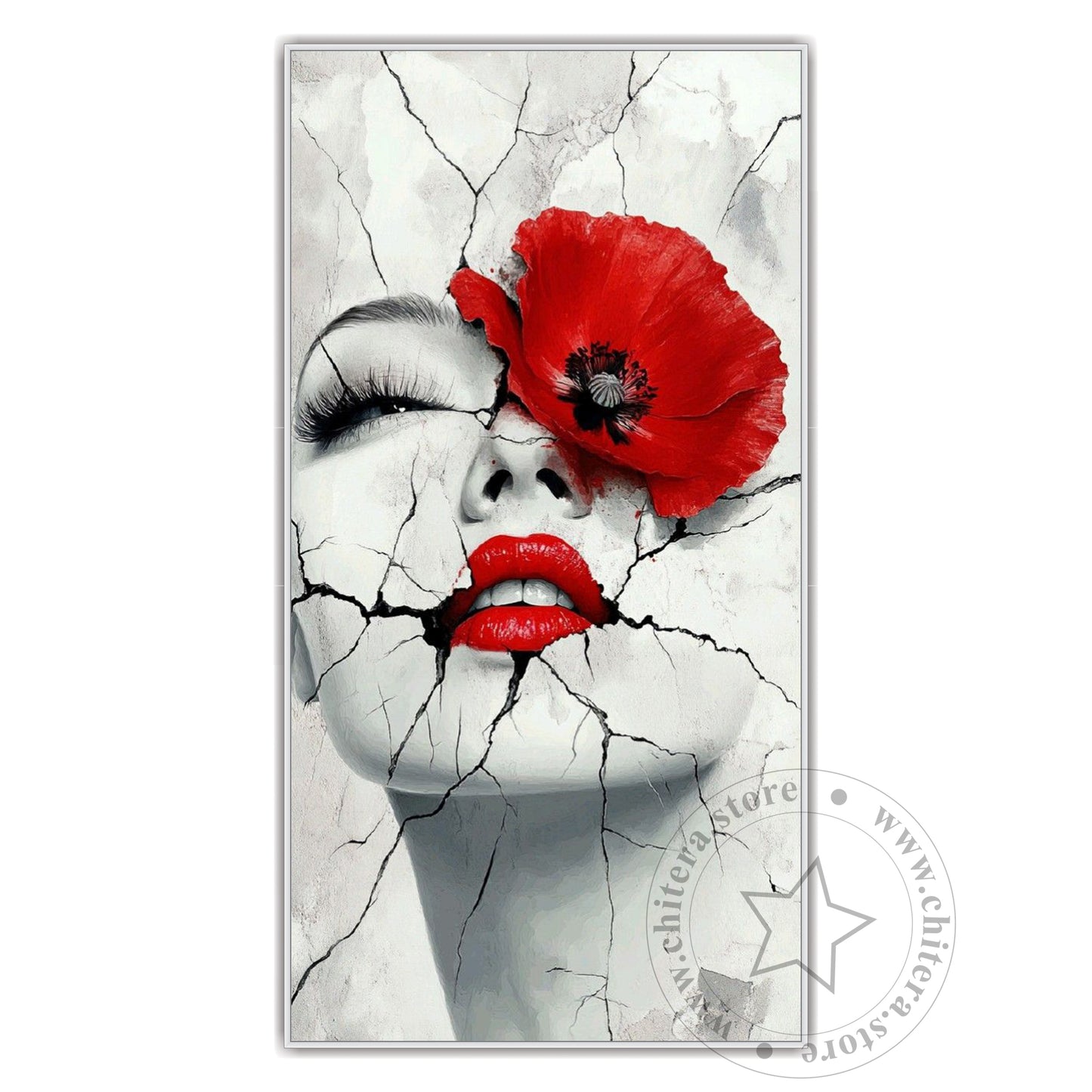 Surreal Red Lips and Flower Canvas Art