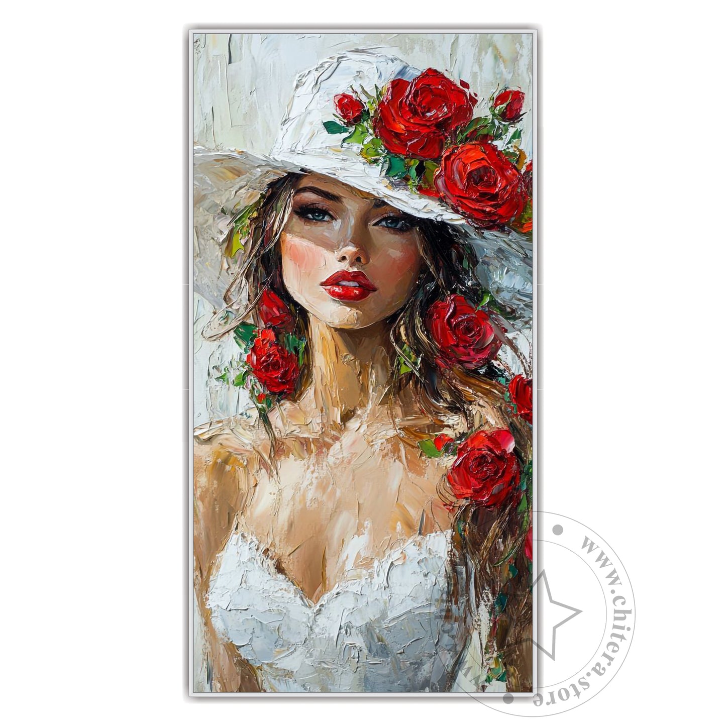 Red Roses & White Hat – Fashion-Inspired Canvas Wall Art