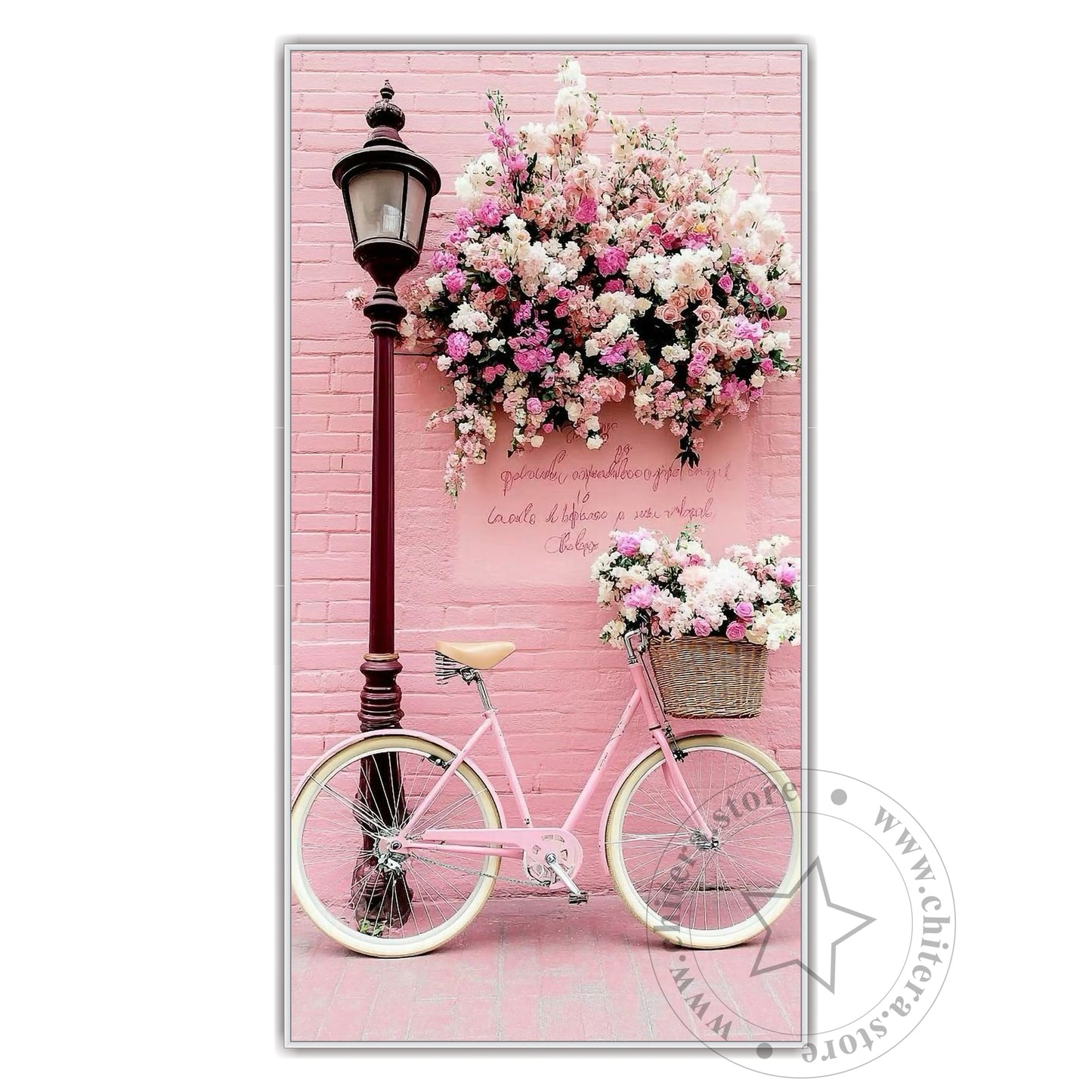 Pink Bicycle with Flowers Wall Art