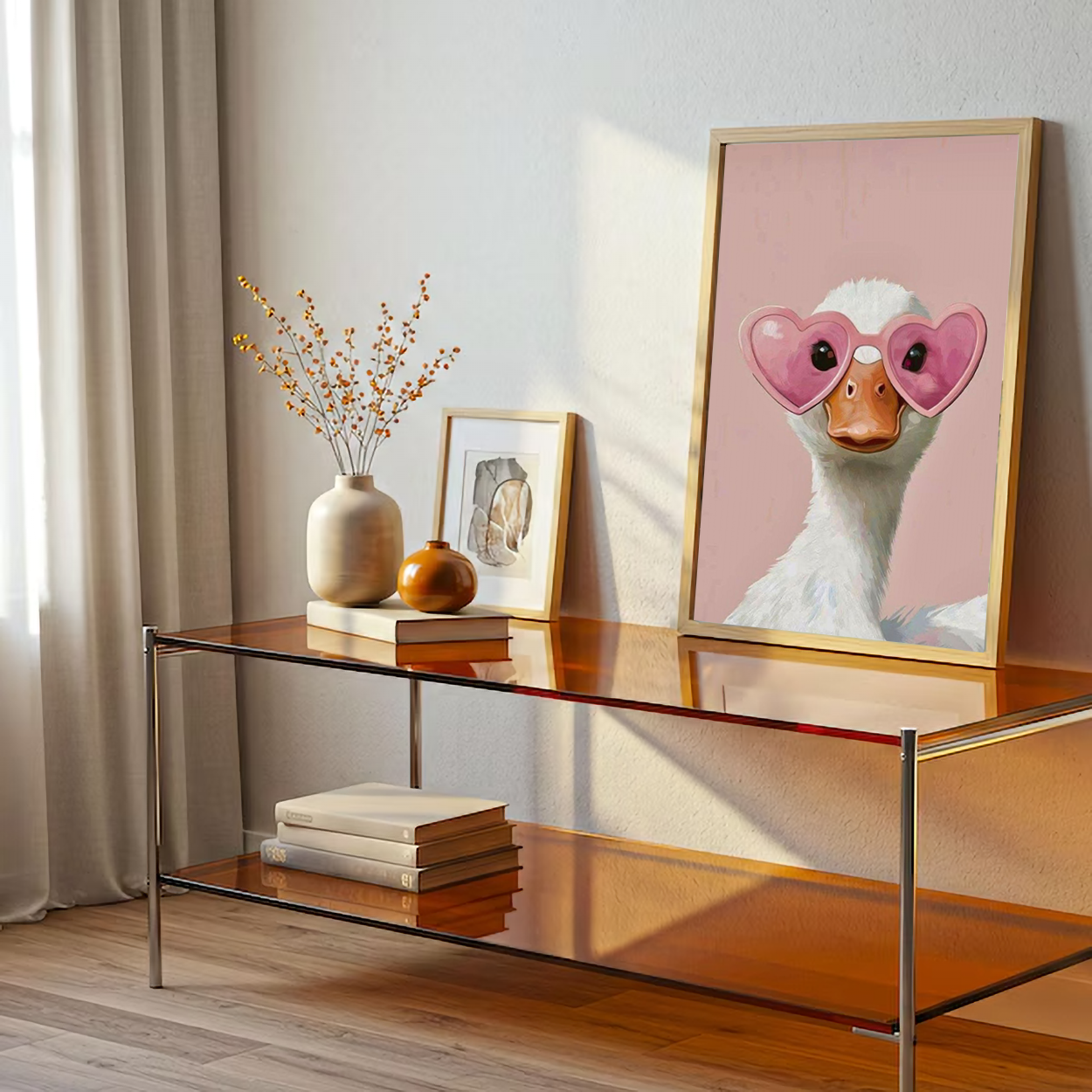 Cute Duck With Pink Spects Wall Canvas Art