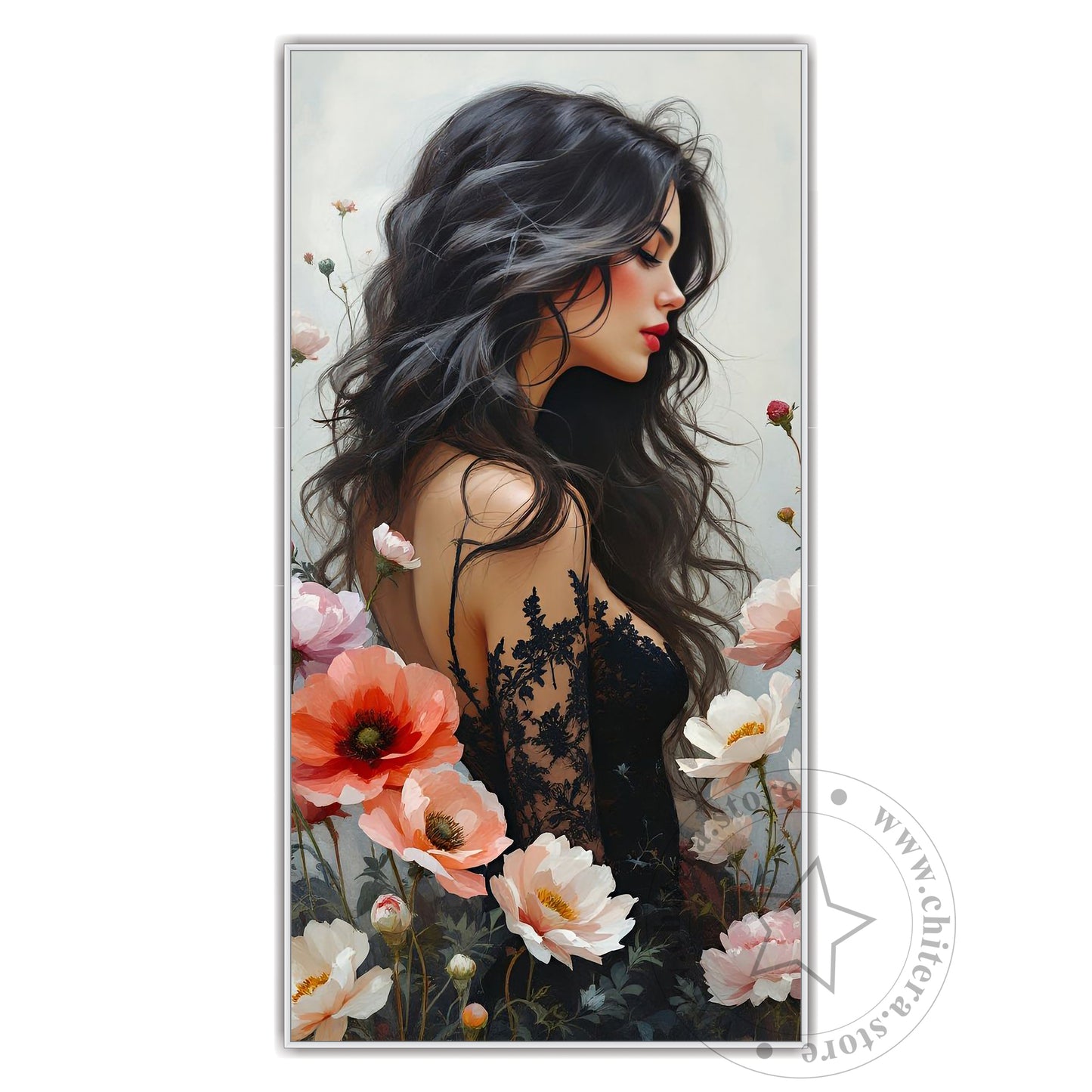 Dreamy Floral Elegant Woman Wall Canvas Art