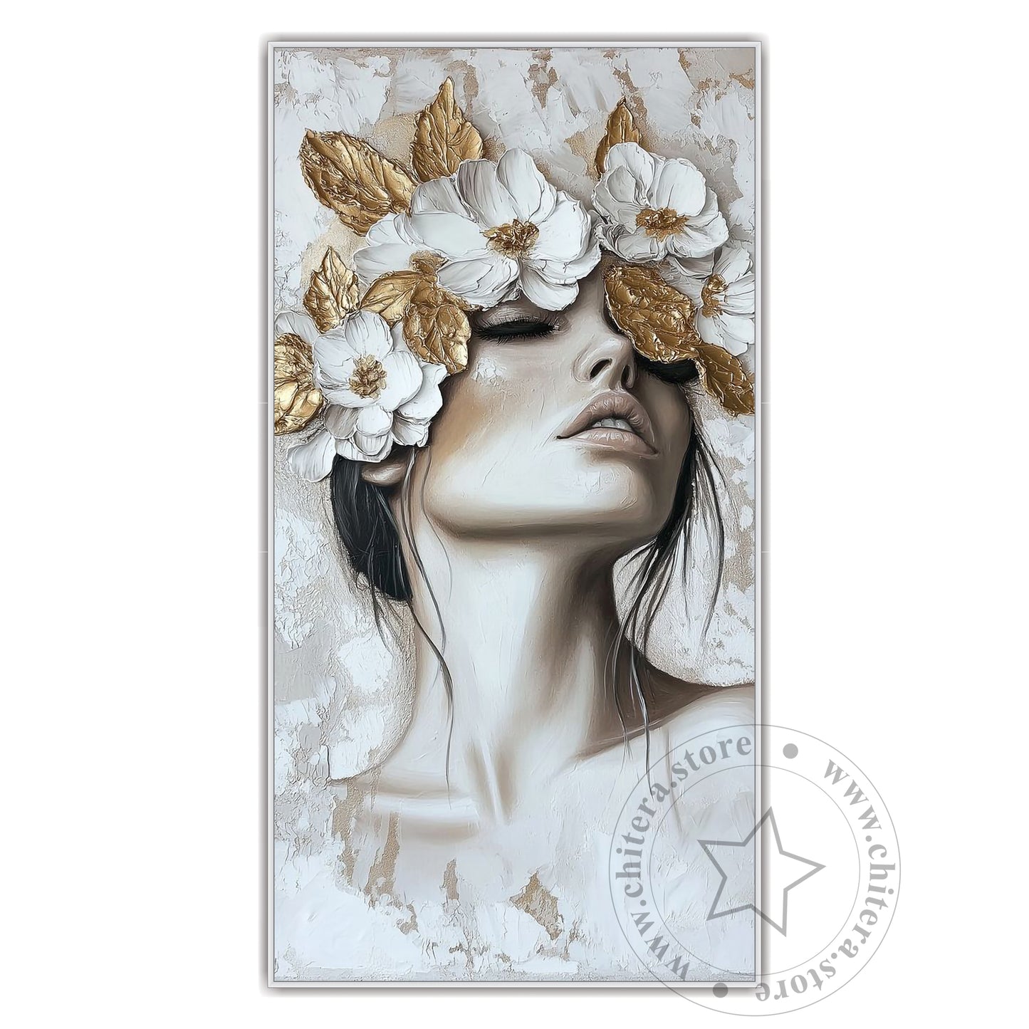 Golden Floral Crown Woman Wall Canvas Art