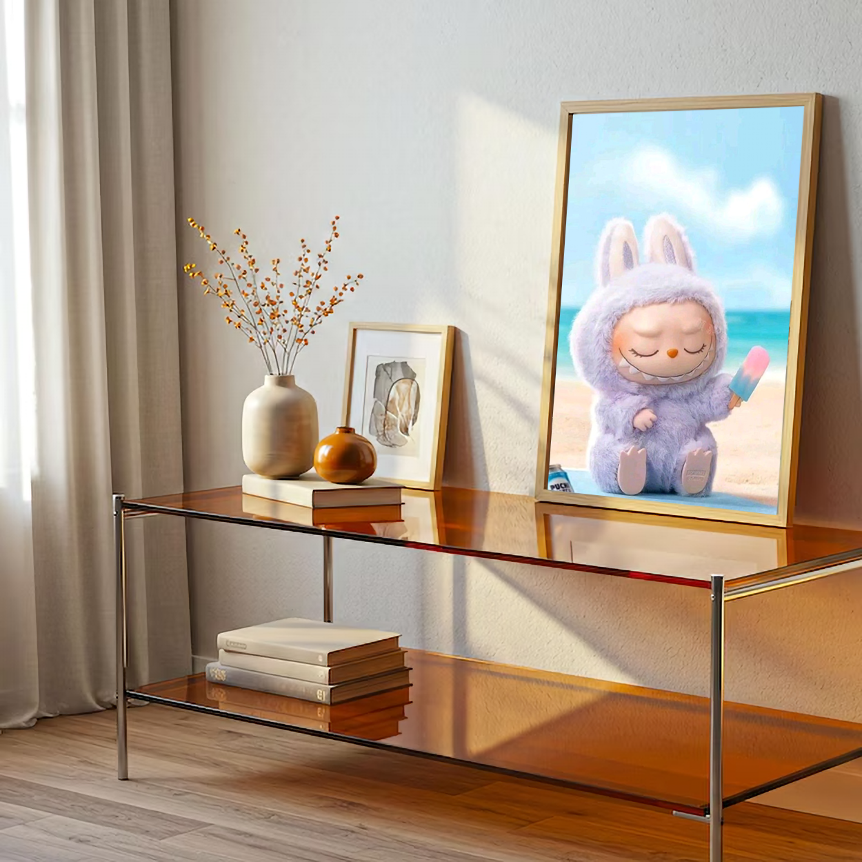 Pastel Labubu Bunny Vibes – Relaxing Beach Wall Canvas