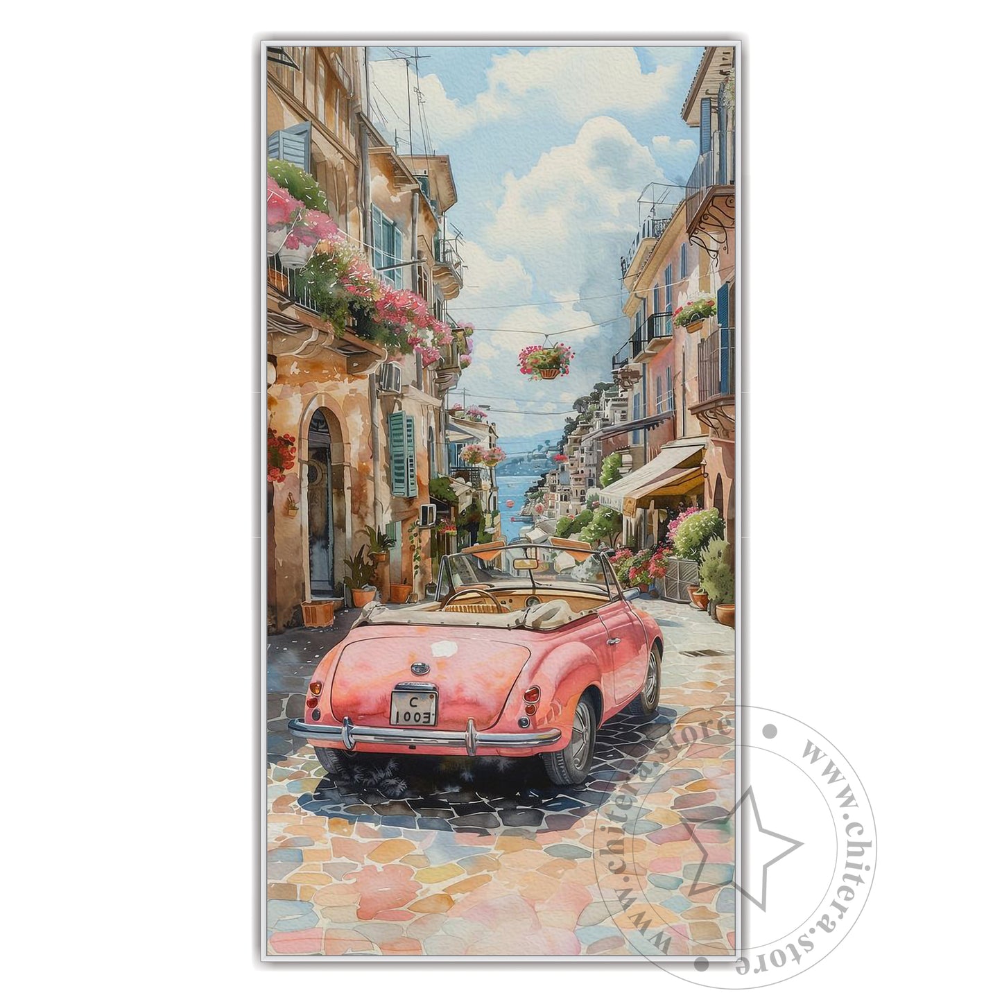 Pink Vintage Car in Italian Street Wall Canvas Art