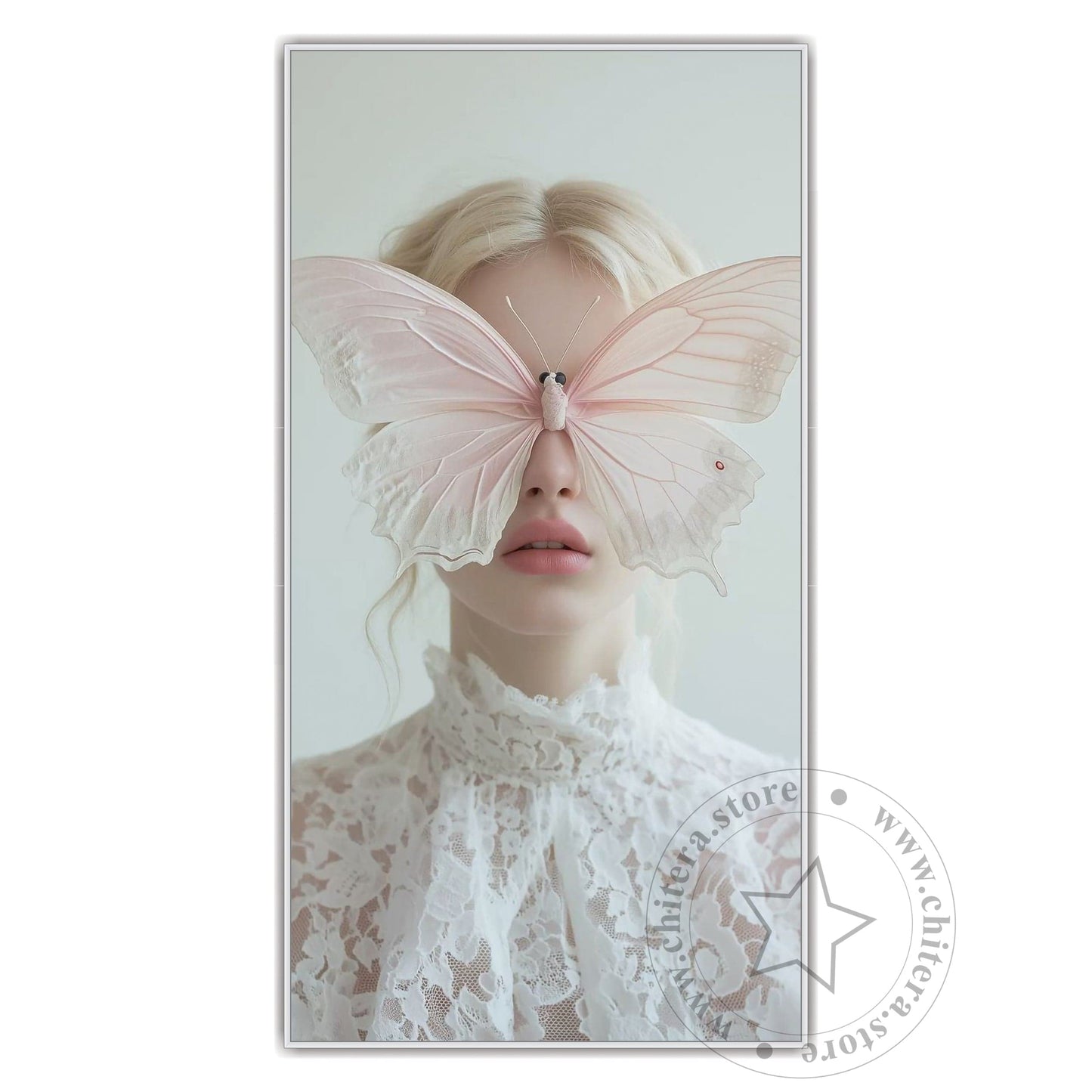Surreal Woman with Butterfly Mask Wall Canvas Art