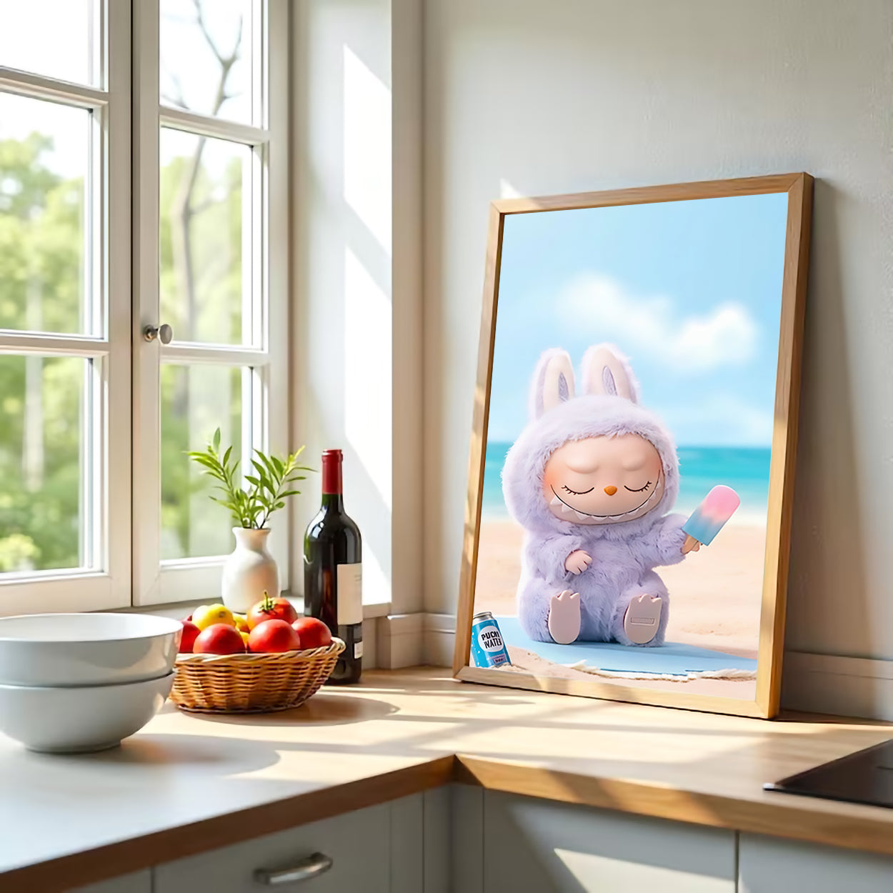 Pastel Labubu Bunny Vibes – Relaxing Beach Wall Canvas