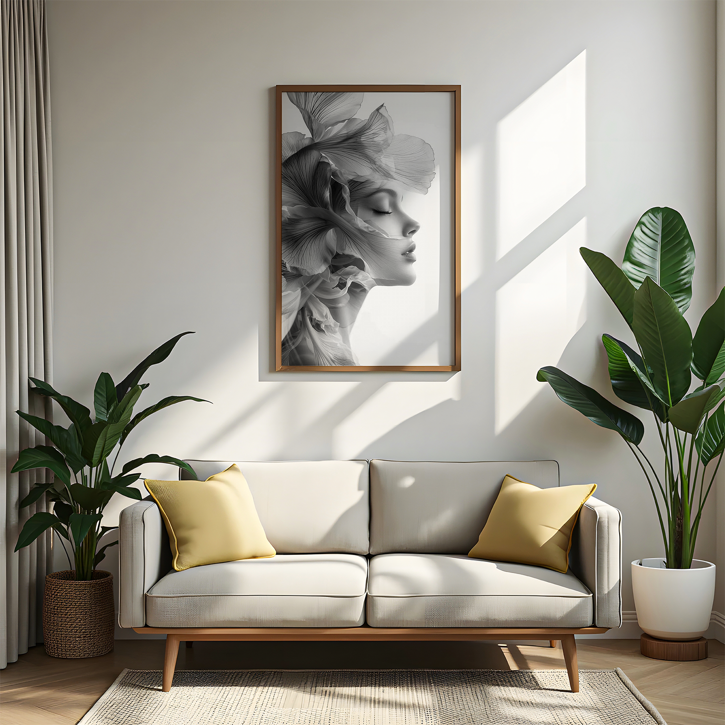 Black and White Floral Woman Wall Art