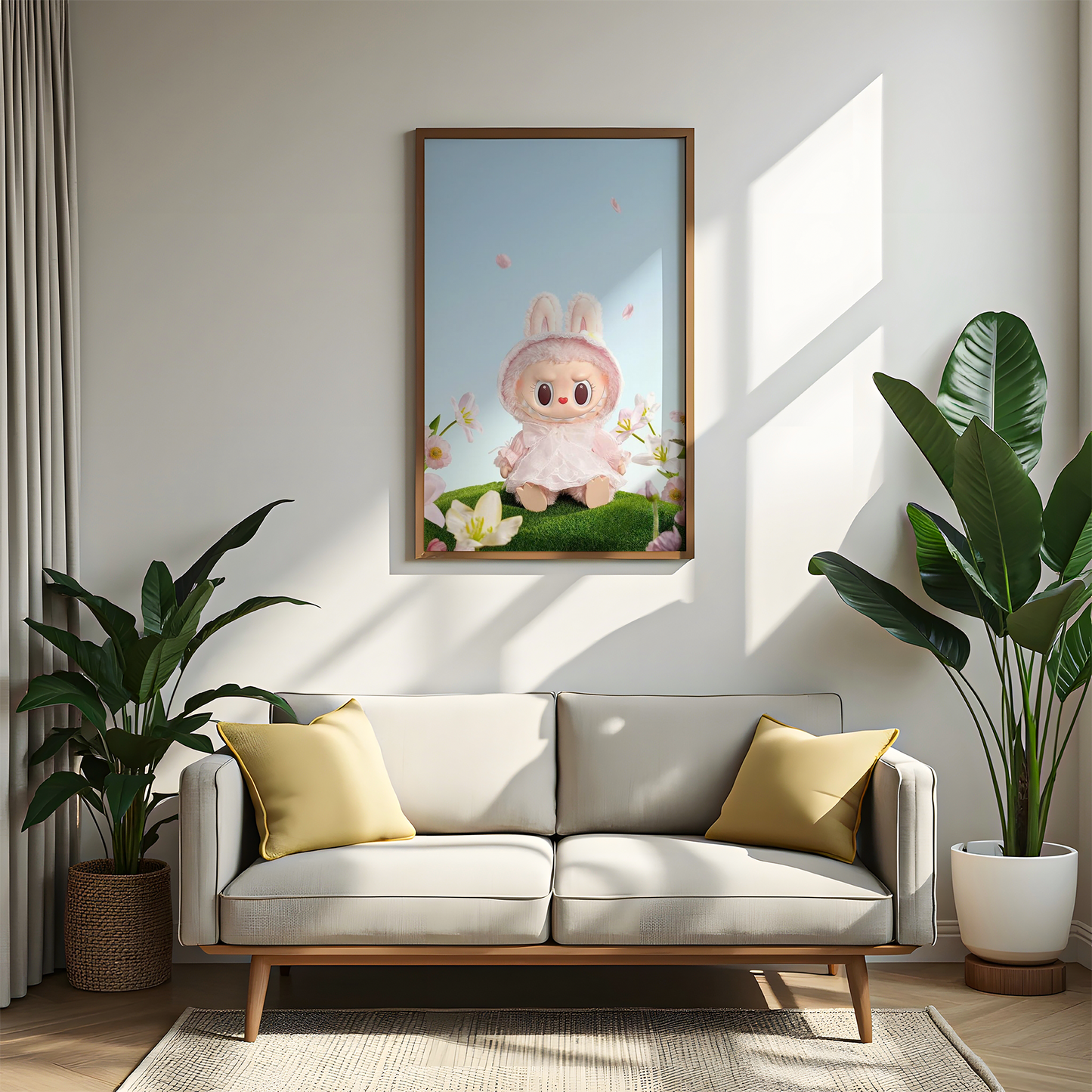 Cute Labubu Doll in Pink Dress Wall Canvas Art