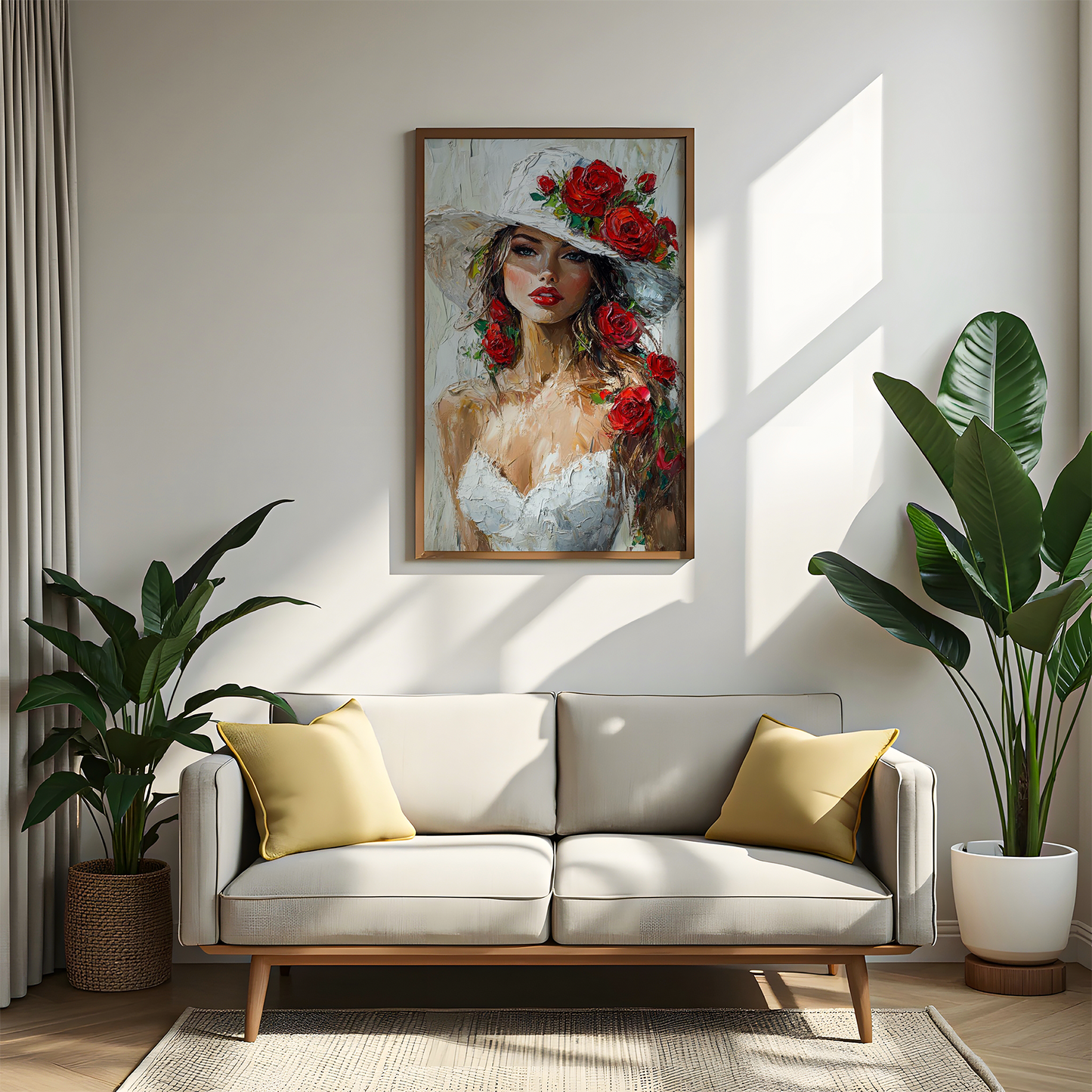 Red Roses & White Hat – Fashion-Inspired Canvas Wall Art
