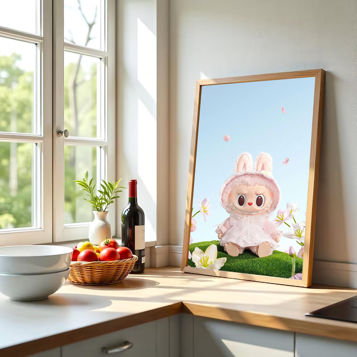 Cute Labubu Doll in Pink Dress Wall Canvas Art