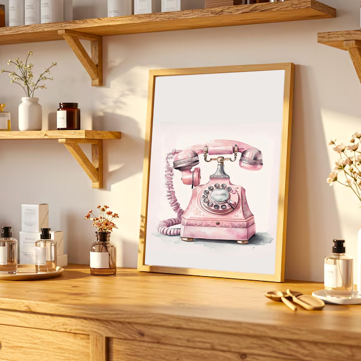 Pink Vintage Telephone Wall Canvas Art