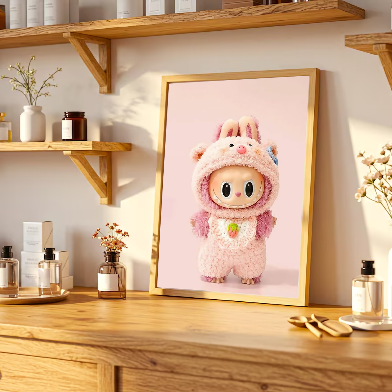 Soft Pink Labubu Wall Canvas Art