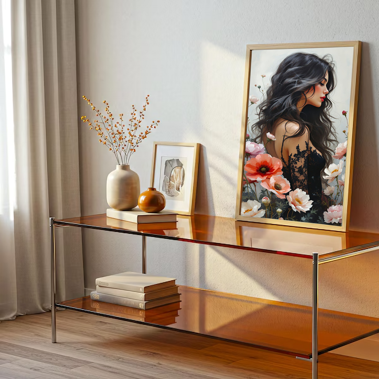 Dreamy Floral Elegant Woman Wall Canvas Art