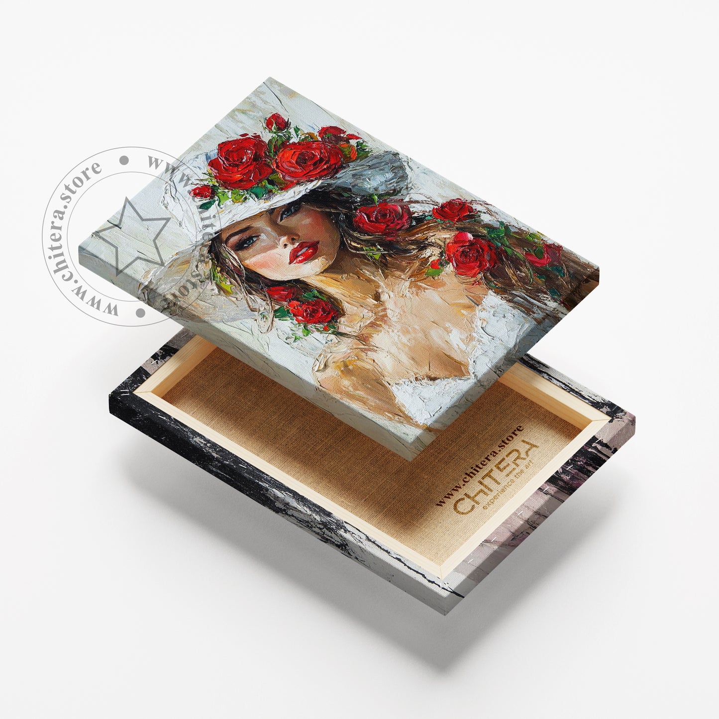 Red Roses & White Hat – Fashion-Inspired Canvas Wall Art