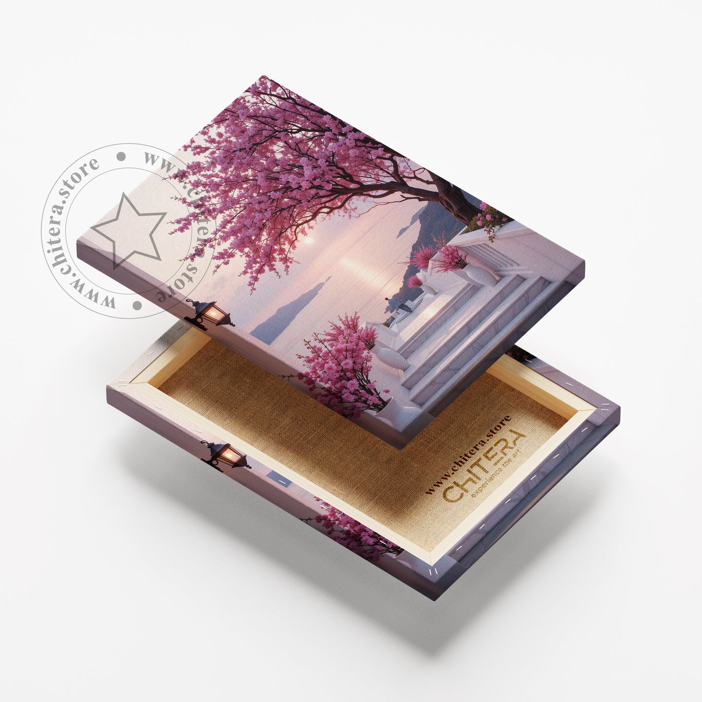 Romantic Seaside View – Pink Blossom Canvas Art