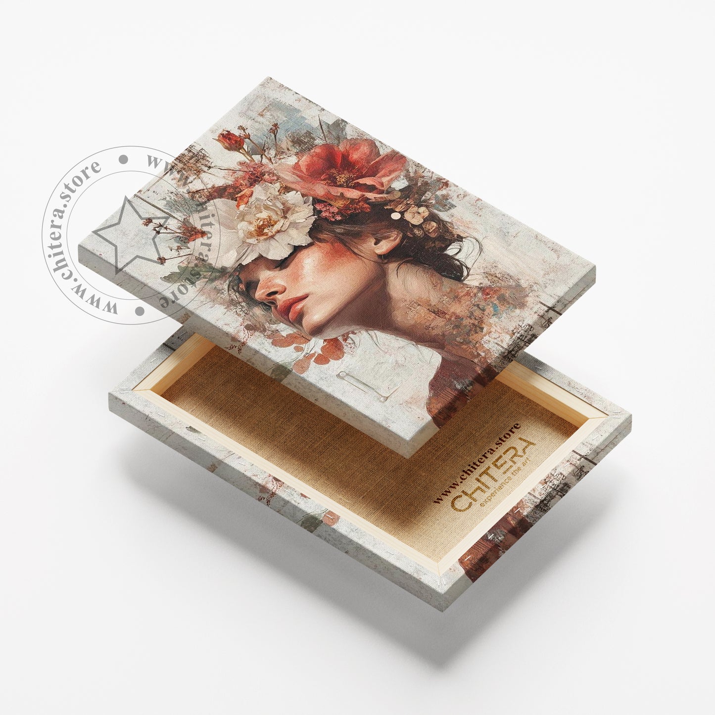 Floral Crown Woman with Closed Eyes Wall Canvas Art
