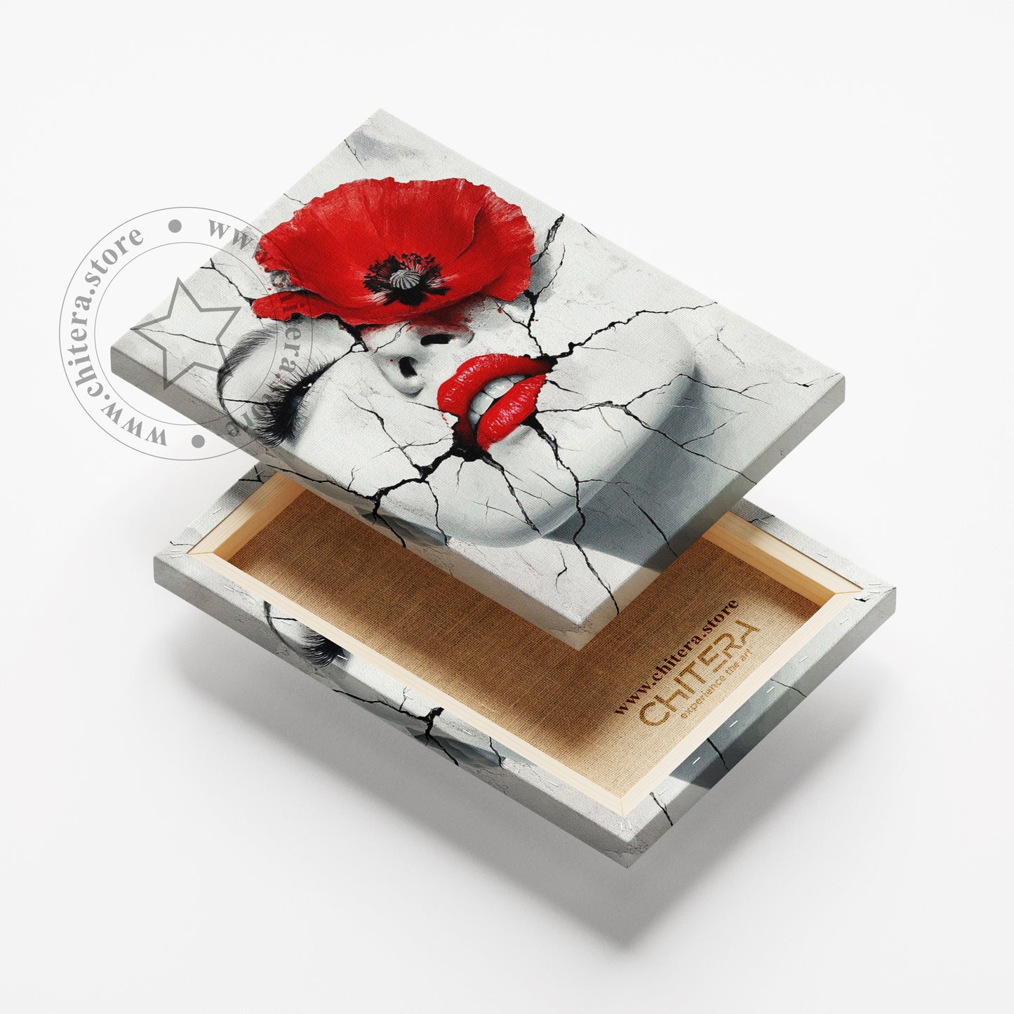 Surreal Red Lips and Flower Canvas Art