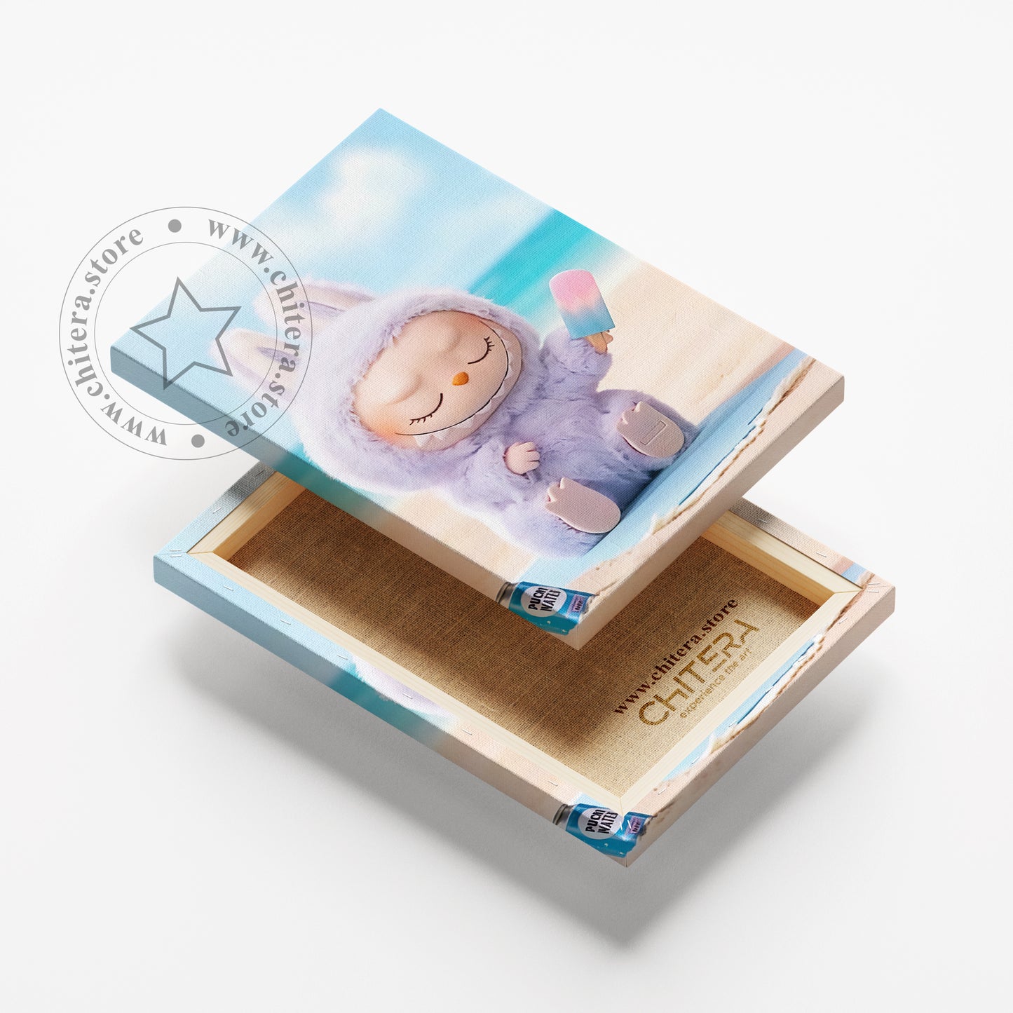 Pastel Labubu Bunny Vibes – Relaxing Beach Wall Canvas