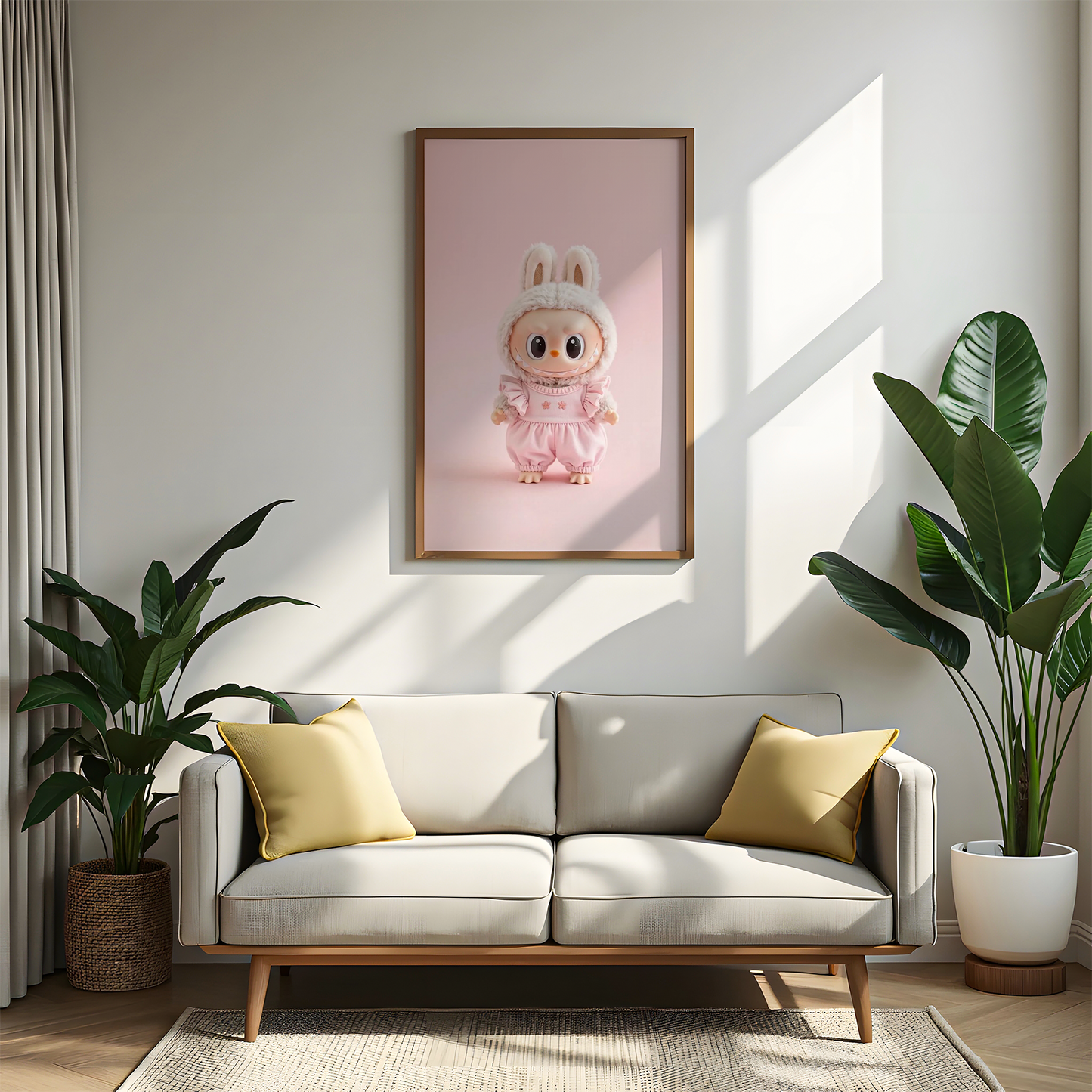 Kawaii Pink Labubu Bunny Doll Wall Art